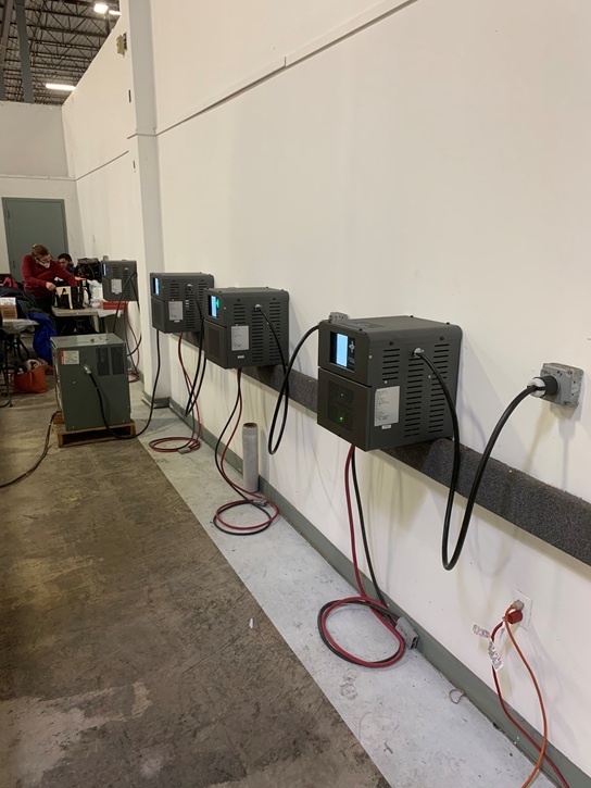 Electric vehicle charging station installation showing modern charging unit with professional electrical connections