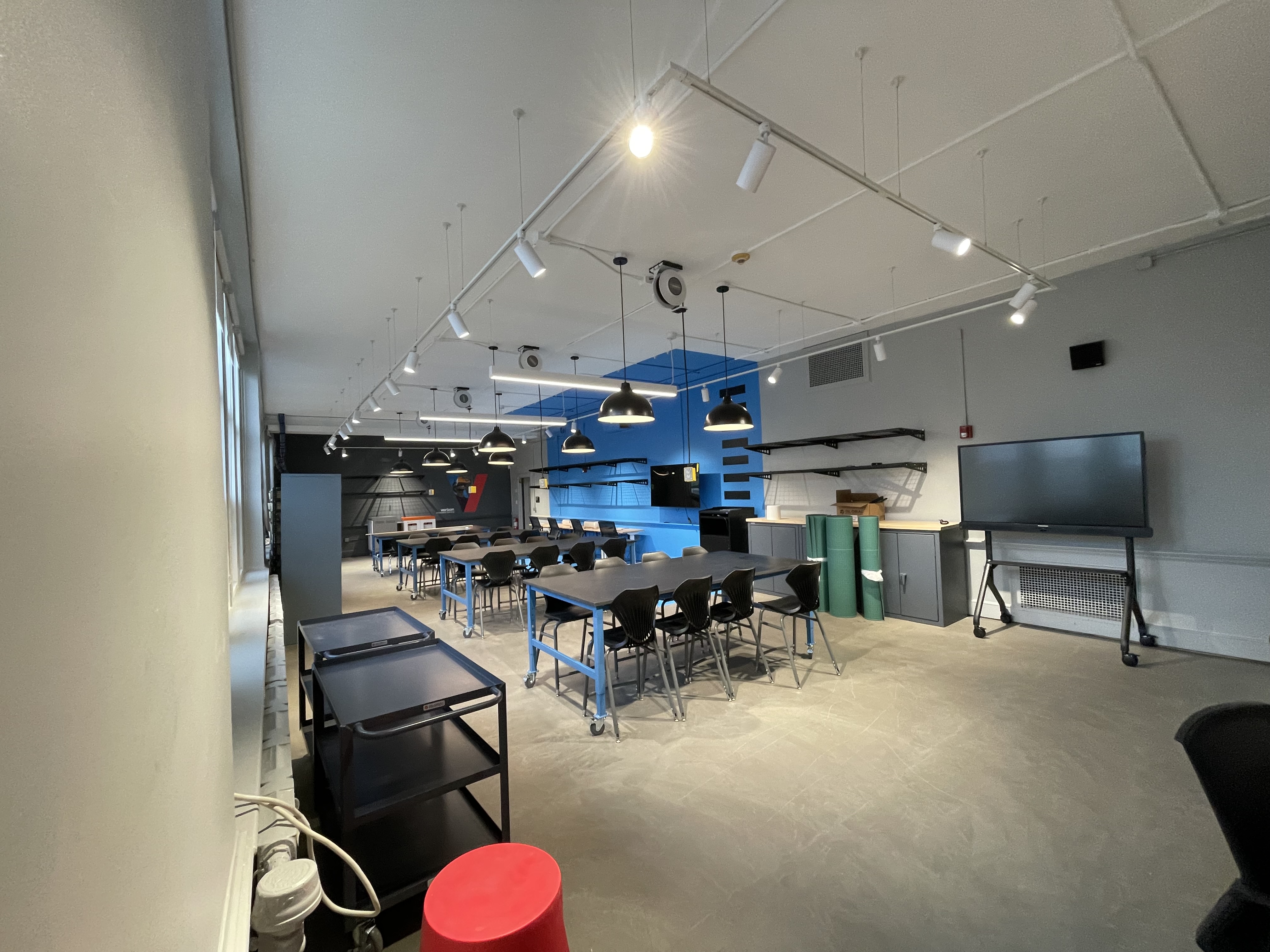 After photo of classroom with modern LED lighting installation and complete renovation